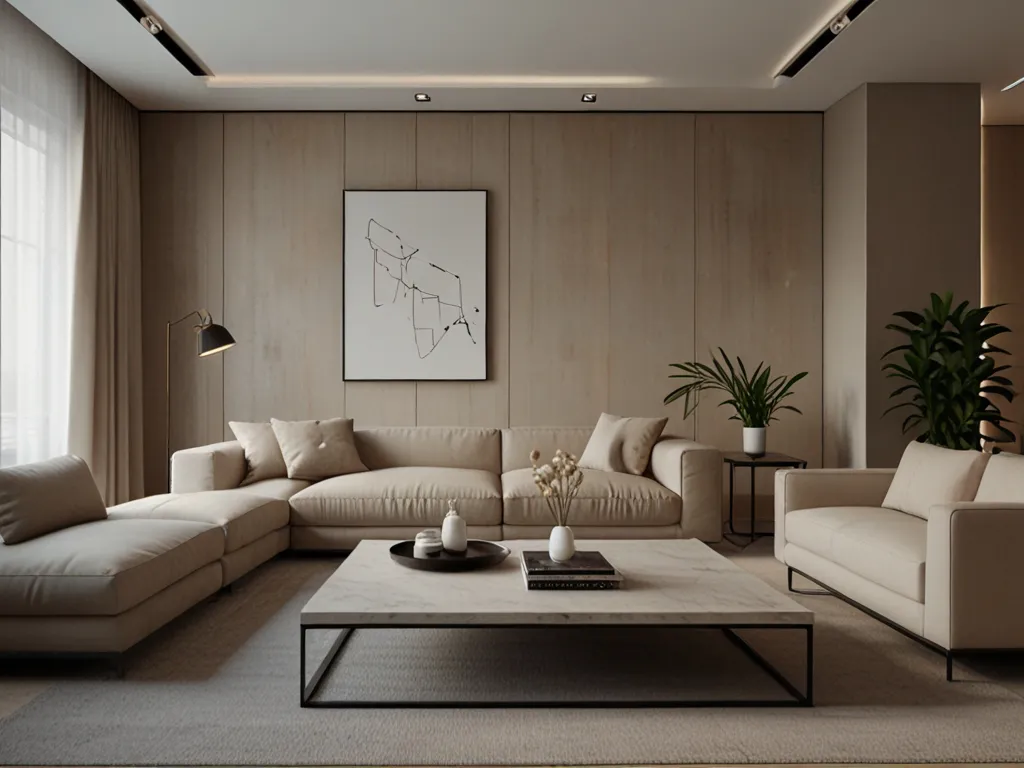 Minimalist living room with neutral tones