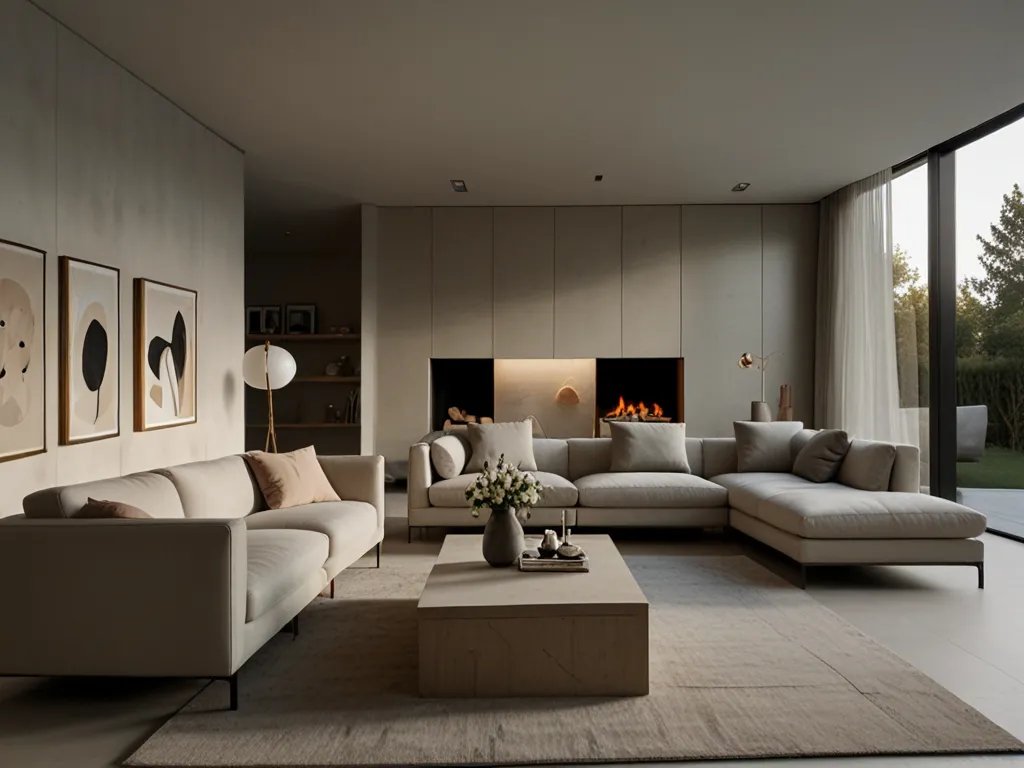 Modern minimalist living space with neutral palette